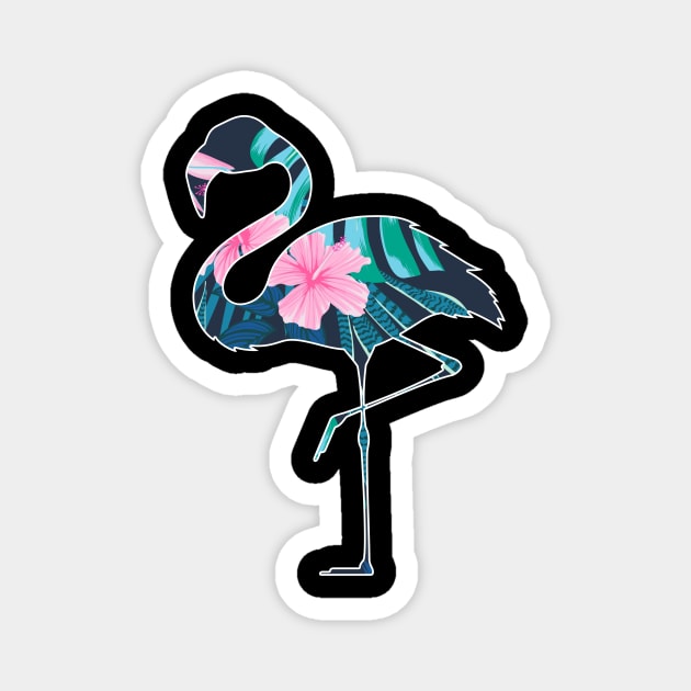 Flamingo with Tropical leaves Pattern, Love Flamingos Magnet by logiamerch