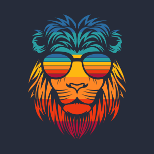 Retro Grid Gradient Lionhead with Sunglasses T-Shirt