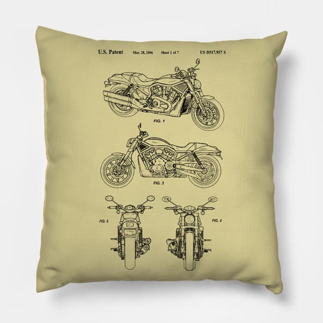 Motorcycle Designs Patent Print 2006 Pillow by MadebyDesign