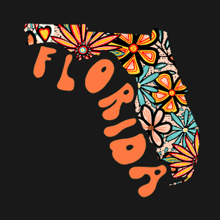 Florida State Design | Artist Designed Illustration Featuring Florida State Outline Filled With Retro Flowers with Retro Hand-Lettering T-Shirt