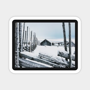 Wooden Fence and Cabin in White Norwegian Winter Landscape Magnet