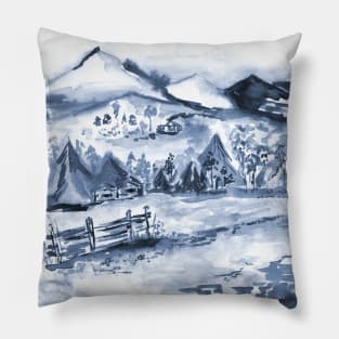 Watercolor Landscape of the Alps Mountains Pillow