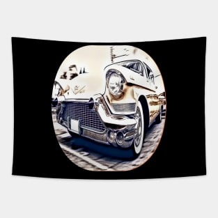 Yellow Old Car Cartoon Tapestry