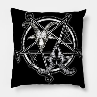 Two Faces of Devil - Baphomet, devil, black and white, black Phillip, goat, horns, skull, night Pillow