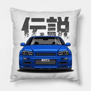 Skyline GTR R34 - Paradise Blue (Front View Design) Pillow