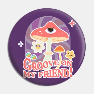 Groovy tshirt lettering, hippie, joy fly agaric Pin