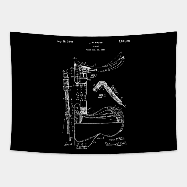 Saddle Patent - horse saddle blueprint Tapestry by Anodyle