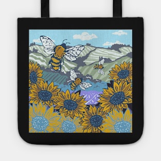 Honey Bees and Lavender Fields Linoprint Tote