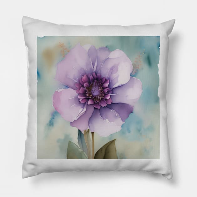 Large Purple Watercolour Flower Pillow by PurplePeacock