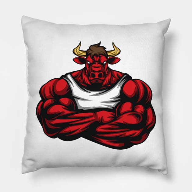 Strong Like Bull Bodybuilding, Weightlifting Gym T-Shirt Gift Pillow by woormle