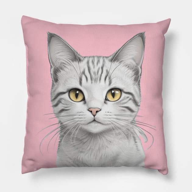 Aesthetic Cute Kitty Realisting Sketch Pillow by Tanguarts