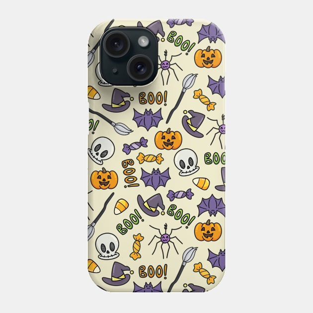 Cute Cartoons Halloween Seamless Pattern Phone Case by Art by Biyan