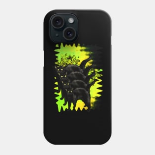 Psychedelic Black Cat Funny Spooky Acid Green Melty colorful background surreal collage Phone Case