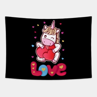 Unicorn Love Heart Valentine's Day Tapestry