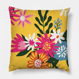 Colorful Flowers On Yellow Pillow