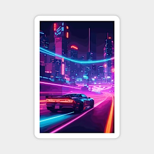 Retro Night Car Poster Magnet