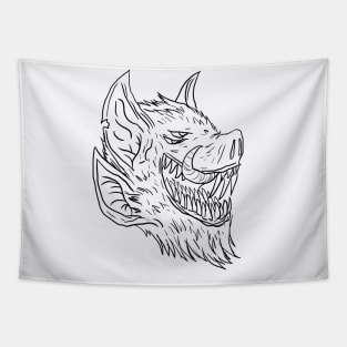 Scary Bat Monster Horror Black Lineart T-Shirt Tapestry