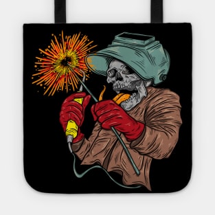 crazy welder skull Tote