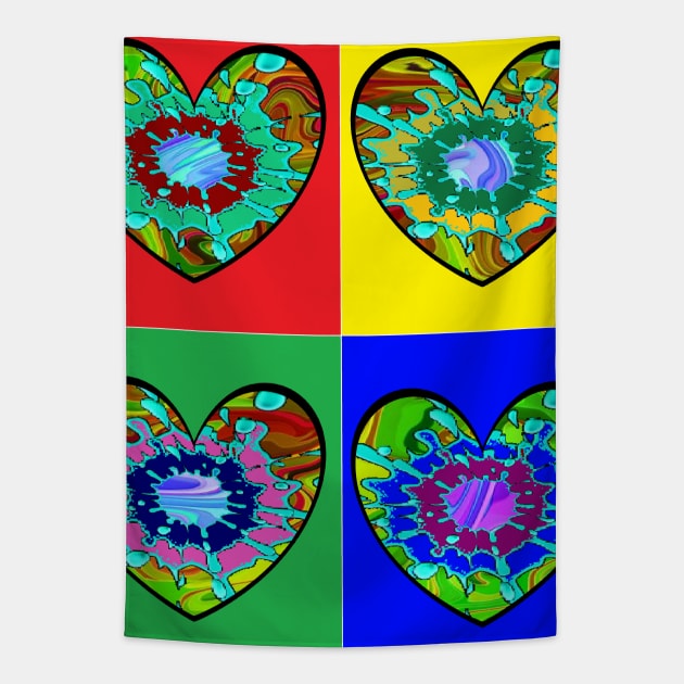 pop art hearts red green yellow blue target art Tapestry by LowEndGraphics