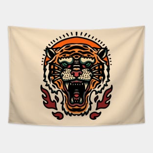 Retro Tiger Head Tattoo Design Tapestry