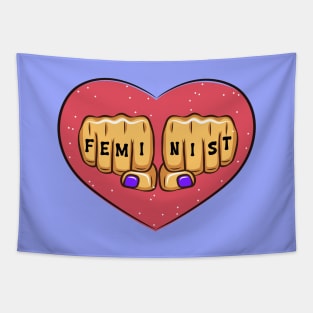 Feminist - Red Pink Heart Fist Strong Female Quote Tapestry