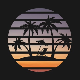 Retro Sunset Palms silhouette Beach T-Shirt