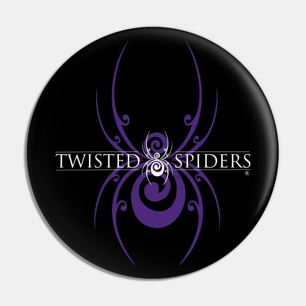 Purple Background Spider with Logo Pin by Twisted Spiders