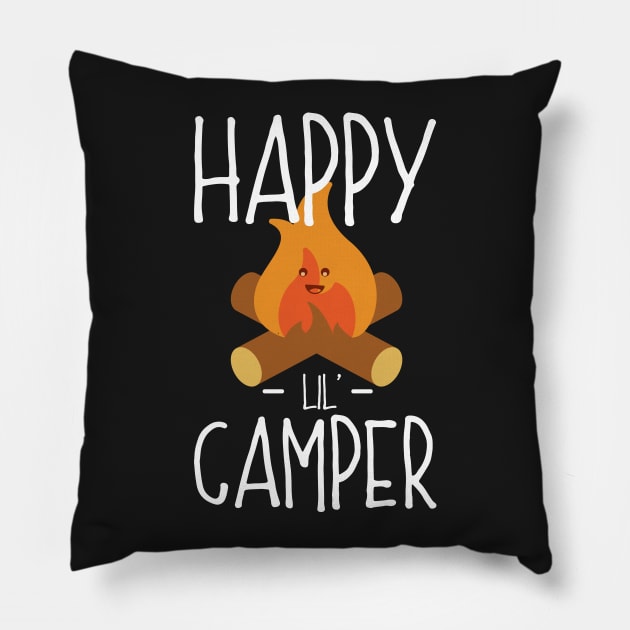 Happy Lil (Little) Camper - Camping Campfire Cartoon Pillow by PozureTees108