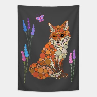 Pretty Winking Fox Graphic Design Circles Dots Bubbles Tapestry