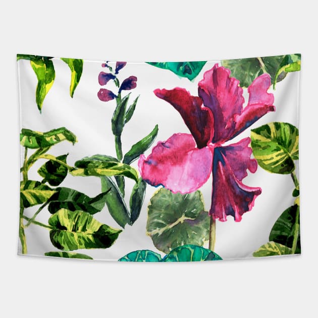 Seamless tropical flower Tapestry by Olga Berlet