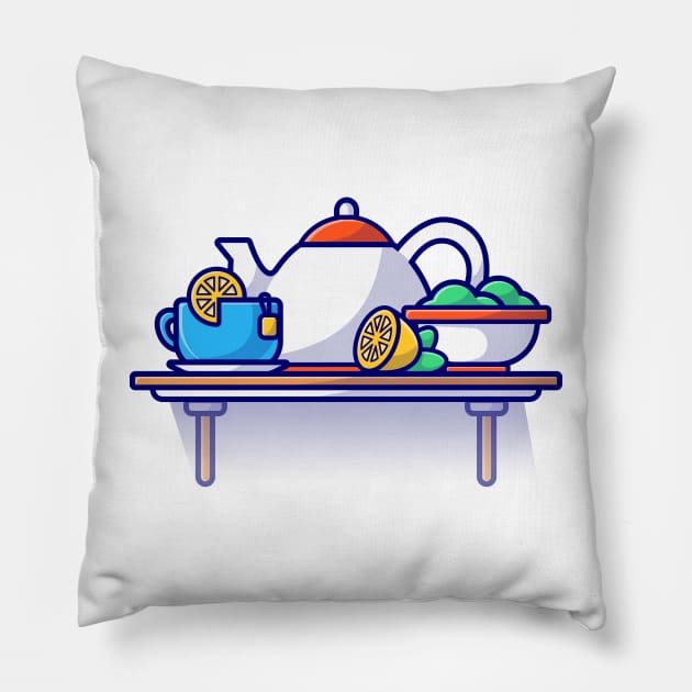 Tea Time Cartoon Vector Icon Illustration Pillow by Catalyst Labs