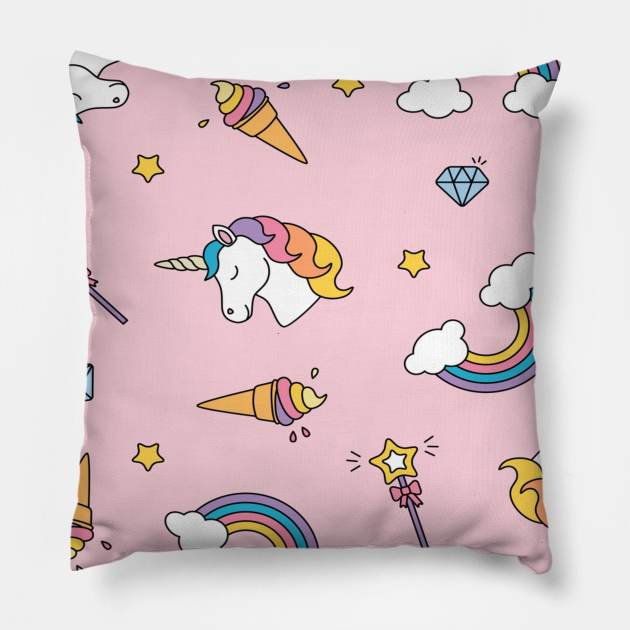 Unicorn pattern rainbow magical Pillow by Flipodesigner