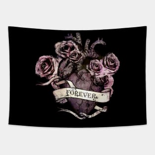 Dark pink roses and Human Anatomy vintage watercolor Tapestry