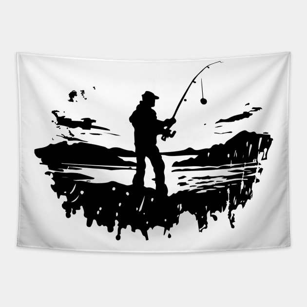 fisherman do fishing in stencil art Tapestry by art poo