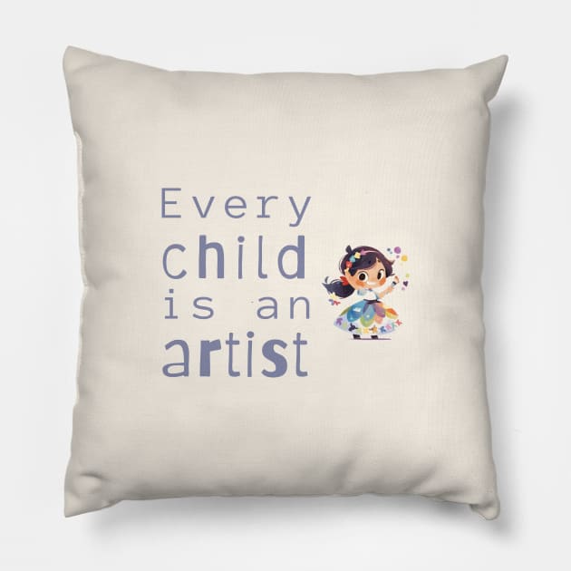 Every Child is an Artist - Kawaii Painter Child Pillow by Fenay-Designs