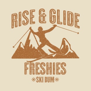 Skiing Rise and Glide - Vintage Dark Gold Text T-Shirt