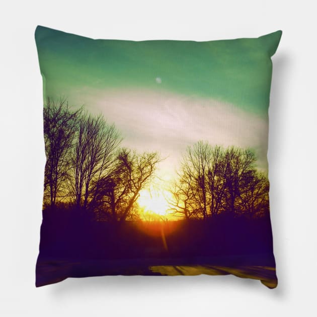 Green Blue Sunset Pillow by saradaboru