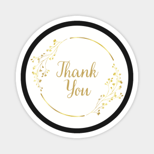 Thank You with Gold Flower - White Magnet