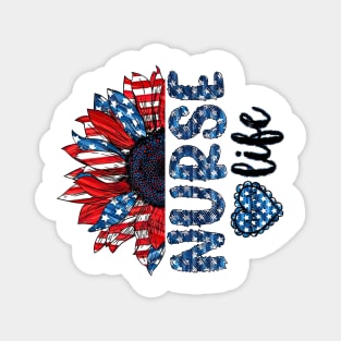 Nurse Life American Flag Sunflower Happy Independence Day Magnet