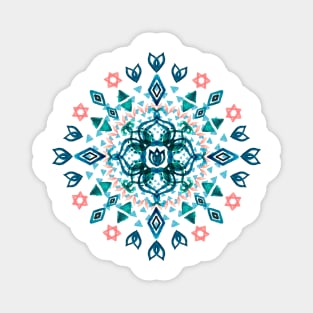 Watercolor Lotus Mandala in Teal & Salmon Pink Magnet