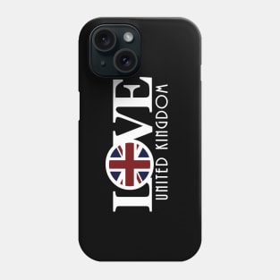 LOVE United Kingdom (long white text) Phone Case