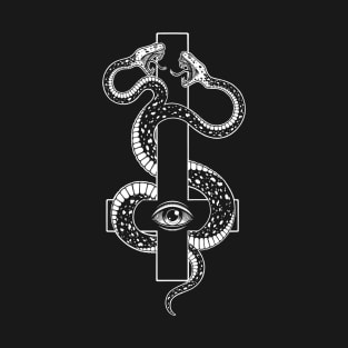 inverted cross. satanic two-headed serpent T-Shirt