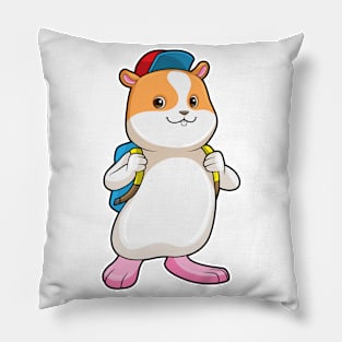 Hamster as Student with Backpack & Cap Pillow