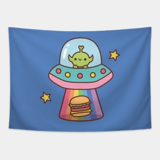 Alien Abducts Burger Funny Tapestry