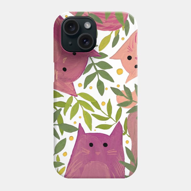 Cats and branches - pink and green Phone Case by wackapacka