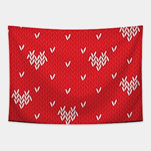 Red & White Knitted Hearts Tapestry