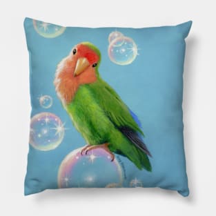Bubbles, the Peach Faced Lovebird on Bubbles Pillow