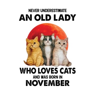 Never Underestimate An Old Lady Who Loves Cats And Was Born In November T-Shirt