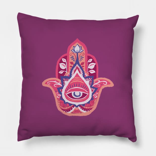 Hamsa Hand - Ruby(July) Pillow by akaneyabushita