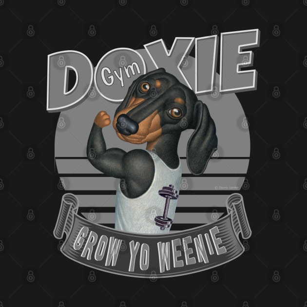 Fun Doxie in Doxie Gym to Grow Yo Weenie with silver trim by Danny Gordon Art